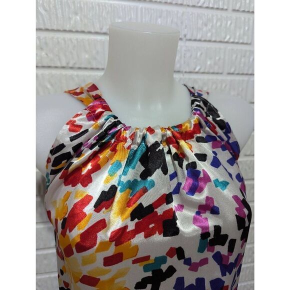 C'est City Women's Multi-Color Tie-Waist Black Knit Back Sleeveless Silk Top Siz - Picture 6 of 10